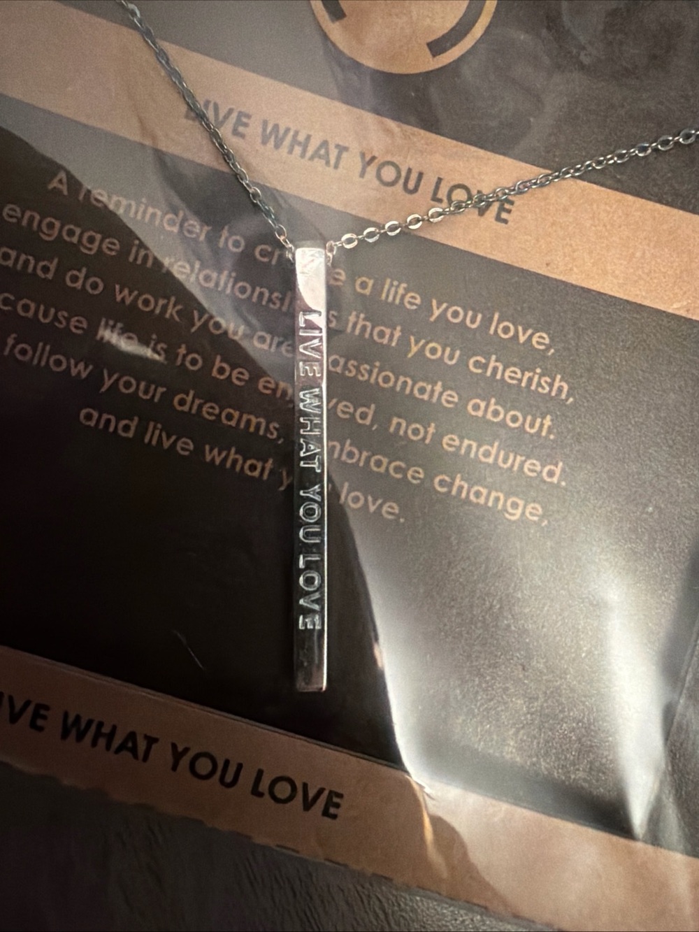 MantraBand Silver Vertical Bar Necklace with Engraved Mantra - Picture 4 of 4